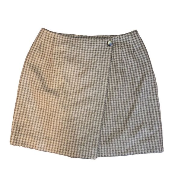david hollis Dresses & Skirts - Vintage David Hollis Brown And Tan Houndstooth Petite Wrap Wool Skirt